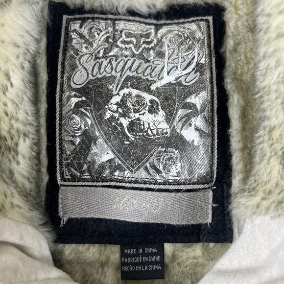 Vintage Y2K Fox Racing Sasquatch Hoodie L | Faux Fur Zip Up Jacket Heather Gray - Picture 8 of 16